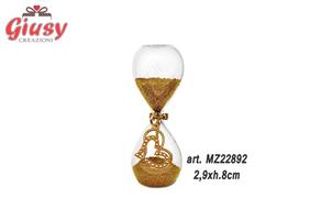 Clessidra In Vetro Con Sabbia Oro E Ciondolo Cuore In Metallo Placcato Oro 2,9xh.8 Cm Completa Di Scatola