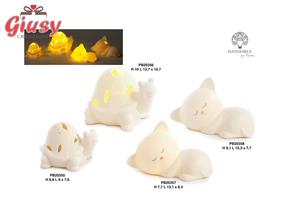 Gattino Spiritoso Che Dorme In Porcellana Con Lude Led H.7,7 Cm 4*60