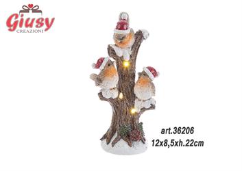 Rametto Con Uccellini Natalizi In Resina Con Luce Led 12x8,5xH.22 Cm 1*24