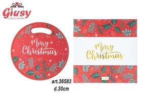 Tagliere Natalizio Con Scritta Merry Christmas Diametro 30 Cm Completo Di Scatola 1*24