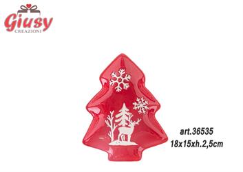 Vassioio In Ceramica A forma Di Albero Di Natale Con Decoro Fiocco Di Neve 18x15xH.2,5 Cm 6*36