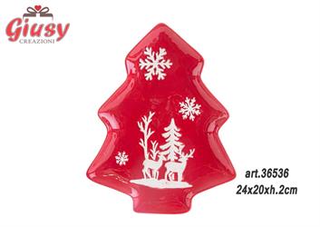 Vassioio In Ceramica A Forma Di Albero Di Natale Con Decoro Fiocco Di Neve 24x20xH.2 Cm 4*24