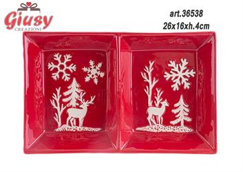 Vassoio Natalizio In Ceramica Con Fiocco Di Neve 26x16xH.4 Cm 2*18