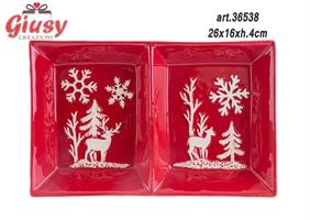 Vassoio Natalizio In Ceramica Con Fiocco Di Neve 26x16xH.4 Cm 2*18