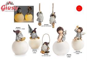 Angelo Spiritoso Con Stella In Resina Su Sfera In Porcellana Con Luce Led H.14,4 Cm 3*24