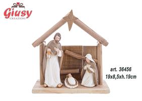 Natività In Resina Con Capanna In Legno 19x8,5xH.19 Cm 1*12