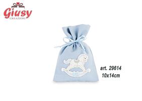 Sacchetto In Cotone Colore Azzurro Con Cavallo A Dondolo 10x14 Cm 12*144