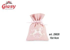Sacchetto In Cotone Color Rosa Con Cavallo A Dondolo 10x14 Cm 12*144