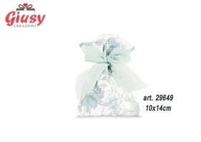 Sacchetto In Raso Con Fiocco In Chiffon Decoro Toile De Jouy Color Eucalipto 10x14 Cm 12*288