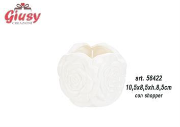 Rosa In Porcellana Con Candela Profumata 10,5x8,5xH.8,5 Cm Completo Di Shopper 1*24