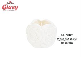 Rosa In Porcellana Con Candela Profumata 10,5x8,5xH.8,5 Cm Completo Di Shopper 1*24