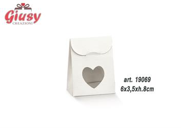 Portaconfetti Sacchetto Con Cuore Decoro Fibra Bianco 6x3,5xh. 8 Cm 10*200