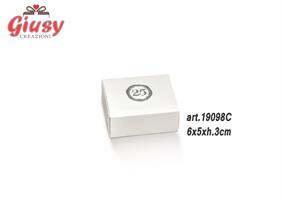Scatola Portaconfetti Quadrata 6x5xh.3 Cm  Decoro Fibra Bianco Con Stampa a Caldo 25° Con Inserto 10*200