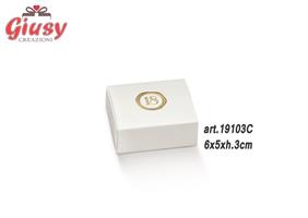 Portaconfetti Quadrato 6x5xh.3 Cm Decoro Fibra Bianco Con Stampa a Caldo 18° Con Inserto 10*200
