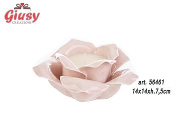 Rosa In Porcellana Con Candela Profumata Color Rosa 14x14xH.7,5 Cm 1*24