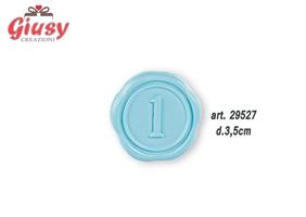 Applicazione In Ceralacca Color Azzurra Con Numero 1 + Adesivo Diametro 3,5 Cm 12*576