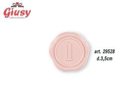 Applicazione In Ceralacca Color Rosa Con Numero 1 + Adesivo Diametro 3,5 Cm 12*576