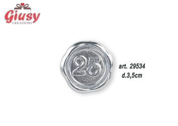 Applicazione In Ceralacca Color Argento Con Numero 25 + Adesivo Diametro 3,5 Cm 12*576