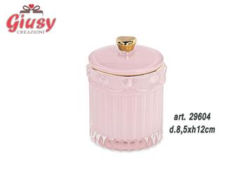 Potiche In Vetro Color Rosa Con Candela Profumata Diametro 8,5xH.12 Cm Completa Di Scatola 1*18
