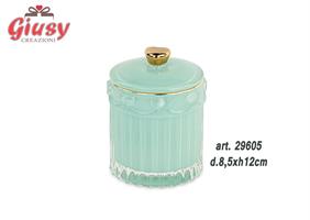Potiche In Vetro Color Verde Acqua Con Candela Profumata Diametro 8,5xH.12 Cm Completa Di Scatola 1*18