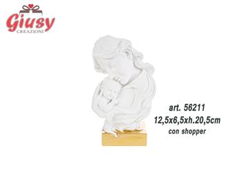 Maternità Stilizzata In Resina Color Bianco 12,5x6,5xH.20,5 Cm Completo Di Shopper 1*24
