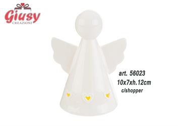 Angelo In Porcellana Con Luce Led 10x7xH.12 Cm Completo Di Shopper 1*48