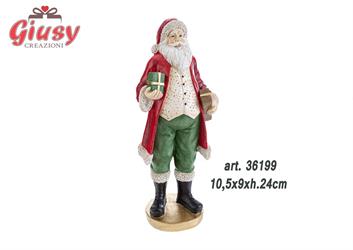 Babbo Natale In Resina Con Cappello E Giacca Color Rosso 10,5x9xH.24 Cm 1*16