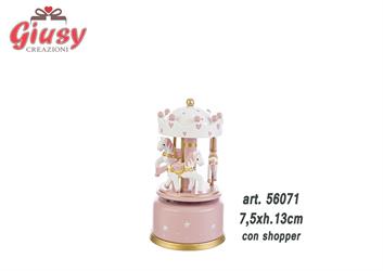 Carillon Giostrina In Legno Color Rosa 7,5xH.13 Cm Completa Di Shopper 1*36