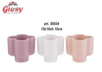 Vasetto In Ceramica A Forma Di Fiore 3 Colori Assortiti 10x10xH.10 Cm 3*24