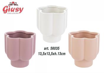 Vasetto In Ceramica A Forma Di Fiore 3 Colori Assortiti 13,5x13.5xH.13 Cm 3*18