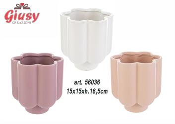 Vasetto In Ceramica A Forma Di Fiore 3 Colori Assortiti 15x15xH.16,5 Cm 3*12