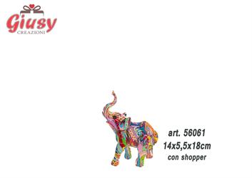 Elefante In Resina Multicolor 14x5,5xH.18 Cm Completo Di Shopper 1*24