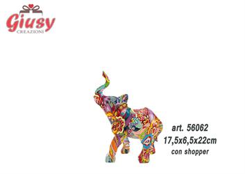 Elefante In Resina Multicolor 17,5x6,5xH.22 Cm Completo Di Shopper 1*16