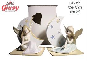 Lampada Luna In Legno Panna Con Angelo In Porcellana 2 Soggetti Assortiti Completa Di Scatola
