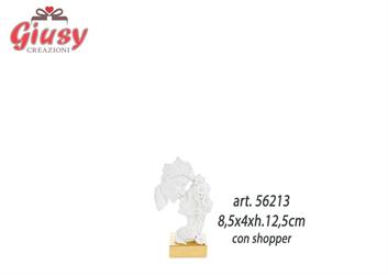 Coppia Stilizzata In Resina Color Bianco 8,5x4xH.12,5 Cm Completo Di Shopper 1*72