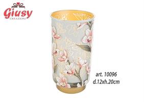 Lampada In Vetro Con Decoro Fiori d.12xH.20 Cm 1*12
