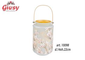 Lanterna In Vetro Con Decoro Fiori d.14xH.22 Cm 1*9