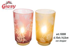 Lampada In Vetro Decorato 2 Soggetti Assortiti d.10xH.14,5 Cm Completa Di Shopper 2*24
