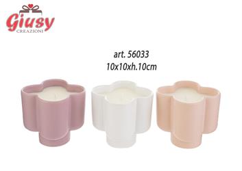 Candela Con Vaso In Ceramica A Forma Di Fiore 3 Colori Assortiti 10x10xH.10 Cm 3*24