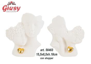 Coppia Di Sposi Stilizzata In Porcellana 2 Soggetti Assortiti 15,5x6,5xH.18 Cm Completo Di Shopper 2*24