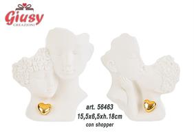 Coppia Di Sposi Stilizzata In Porcellana 2 Soggetti Assortiti 15,5x6,5xH.18 Cm Completo Di Shopper 2*24