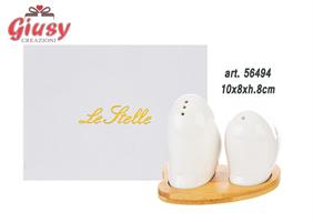 Set Sale E Pepe In Porcellana Con Base In Legno 10x8xH.8 Cm Completo Di Scatola 1*48