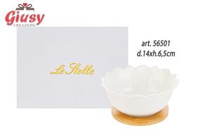 Ciotola In Porcellana Con Base In Legno d.14xH.6,5 Cm Completo Di Scatola 1*36