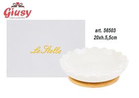 Ciotola In Porcellana Con Base In Legno d.20xH.5,5 Cm Completo Di Scatola 1*18