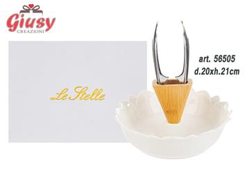 Antipastiera In Porcellana Con Base In Legno E Schiaccianoci d.20xH.21 Cm Completo Di Scatola 1*12