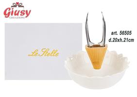 Antipastiera In Porcellana Con Base In Legno E Schiaccianoci d.20xH.21 Cm Completo Di Scatola 1*12