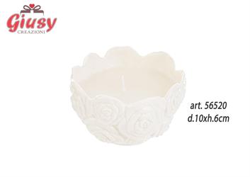 Candela Profumata In Vasetto Bianco Con Rose Di Porcellana 10xh.6 Cm Completo Di Shopper 1*48
