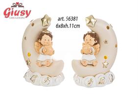Angelo In Resina Su Luna Con Luce Led 2 Soggetti Assortiti 6x8xH.11 Cm 4*48