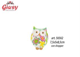 Gufo In Resina Flowercolor 7,5x5xH.8,5 Cm Completo Di Shopper 1*48