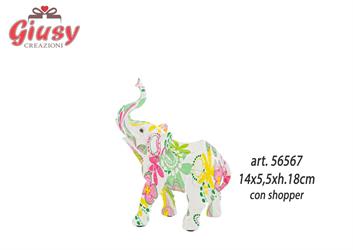 Elefante In Resina Flowercolor 14x5,5xH.18 Cm Completo Di Shopper 1*24